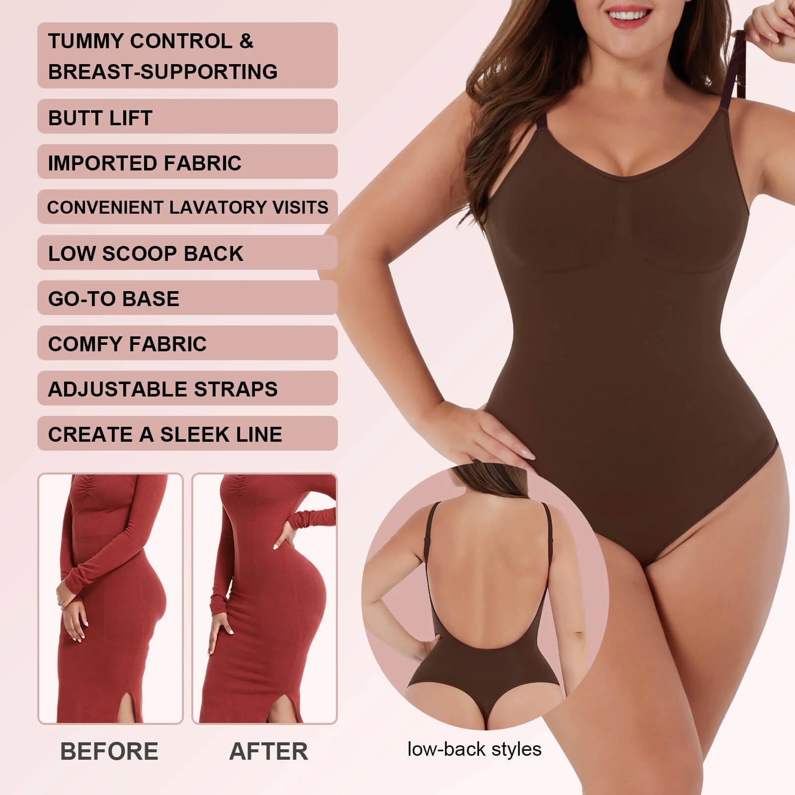AKIMS Low-Back Seamless Sculpting Bodysuit – Invisible Support for Backless Looks