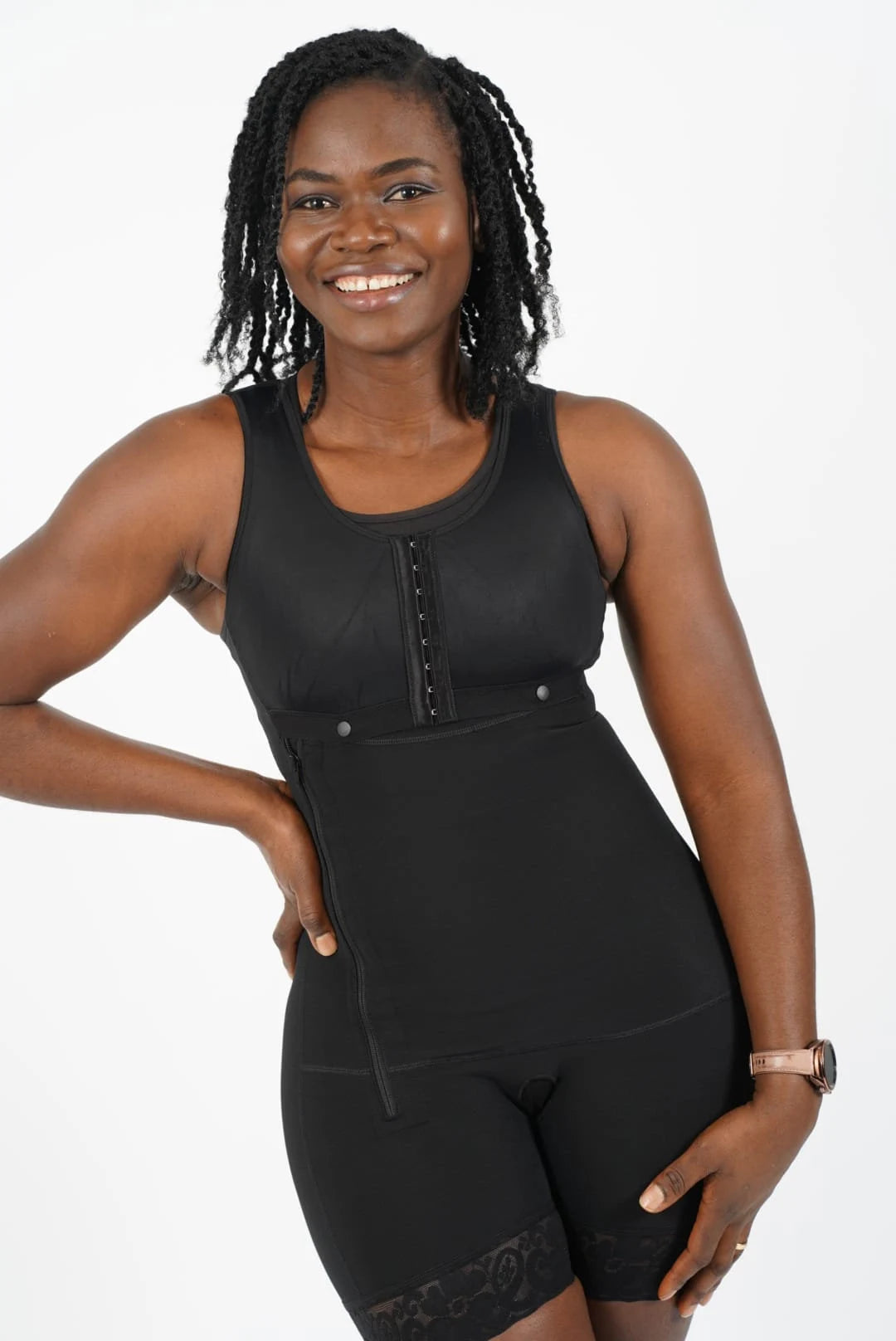 AKIMS Stage 2 Colombian Faja with Bra & Side Zip | Thigh-Length Compression Bodysuit