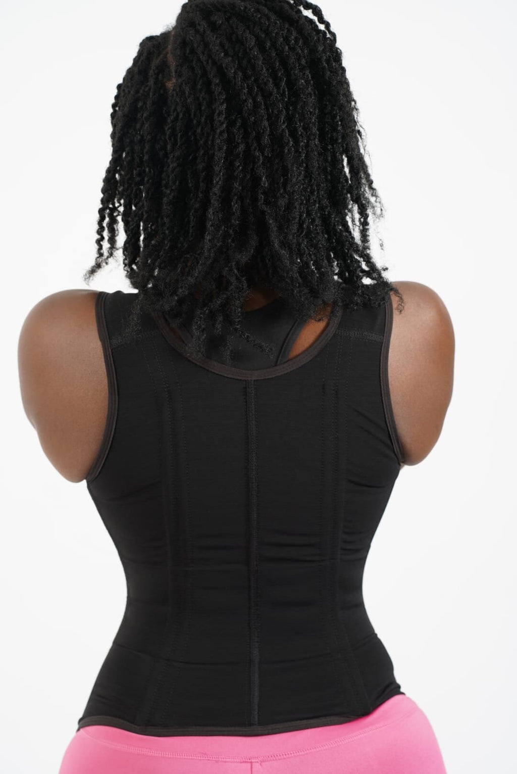 Back view of AKIMS Double-Compression Waist Trainer Corset Steel-Boned, black — AKIMS
