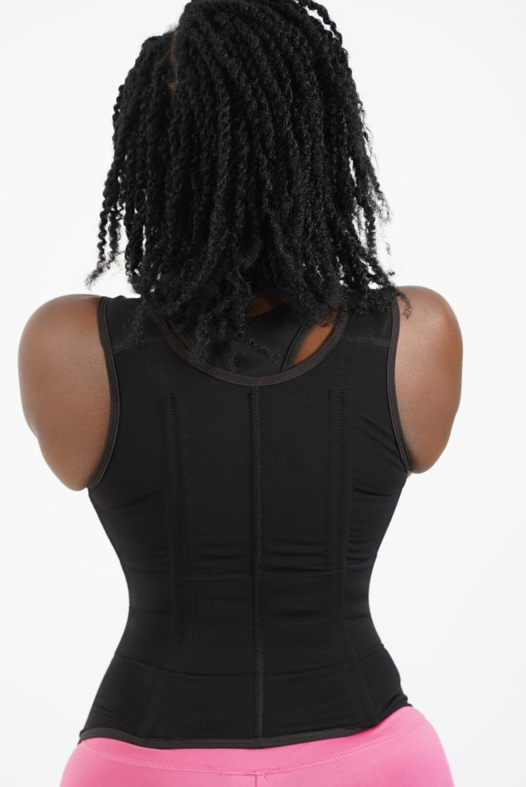 Back view of AKIMS Double-Compression Waist Trainer Corset Steel-Boned, black — AKIMS